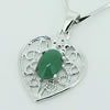 Sterling Silver Pendant/Charm,  platina plating with Jade, Heart 22x15mm, Sold by PC