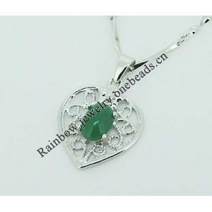 Sterling Silver Pendant/Charm,  platina plating with Jade, Heart 22x15mm, Sold by PC