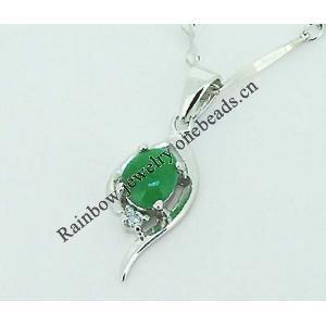 Sterling Silver Pendant/Charm,  platina plating with Jade, Horse Eye 20x8mm, Sold by PC