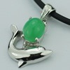 Sterling Silver Pendant/Charm,  platina plating with Jade, Teardrop 24x18mm, Sold by PC
