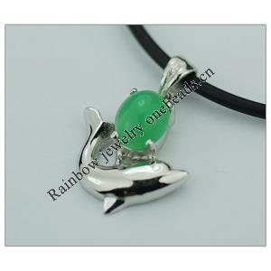 Sterling Silver Pendant/Charm,  platina plating with Jade, Teardrop 24x18mm, Sold by PC