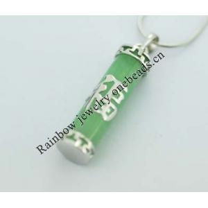 Sterling Silver Pendant/Charm,  platina plating with Jade, 36.39x7.62mm, Sold by PC