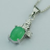 Sterling Silver Pendant/Charm,  platina plating with Jade, 18x9mm, Sold by PC
