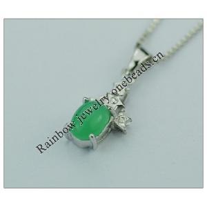 Sterling Silver Pendant/Charm,  platina plating with Jade, 18x9mm, Sold by PC