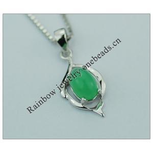 Sterling Silver Pendant/Charm,  platina plating with Jade, 21x9mm, Sold by PC