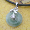 Sterling Silver Pendant/Charm,  platina plating with Jade, 25.64x17.37mm, Sold by PC