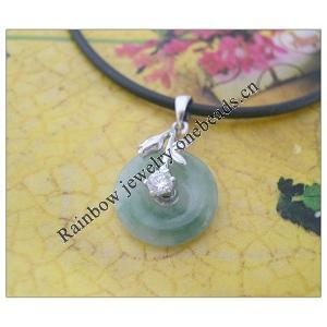 Sterling Silver Pendant/Charm,  platina plating with Jade, 25.64x17.37mm, Sold by PC