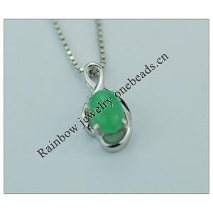 Sterling Silver Pendant/Charm,  platina plating with Jade, 15x7mm, Sold by PC