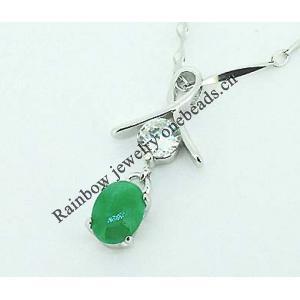 Sterling Silver Pendant/Charm,  platina plating with Jade, 23.6x11.5mm, Sold by PC