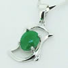Sterling Silver Pendant/Charm,  platina plating with Jade, 18x10mm, Sold by PC 