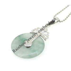 Sterling Silver Pendant/Charm,  platina plating with Jade, 30x16.5mm, Sold by PC