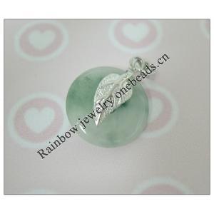 Sterling Silver Pendant/Charm,  platina plating with Jade, Heart 23x16.5mm, Sold by PC