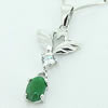 Sterling Silver Pendant/Charm,  platina plating with Jade, 27x12mm, Sold by PC