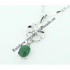 Sterling Silver Pendant/Charm,  platina plating with Jade, Calabash 28x11mm, Sold by PC