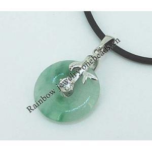 Sterling Silver Pendant/Charm,  platina plating with Jade, 30x19mm, Sold by PC