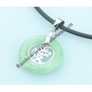 Sterling Silver Pendant/Charm,  platina plating with Jade, 29x19mm, Sold by PC