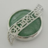 Sterling Silver Pendant/Charm,  platina plating with Jade, 23x15mm, Sold by PC