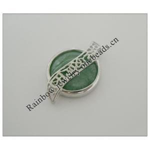 Sterling Silver Pendant/Charm,  platina plating with Jade, 23x15mm, Sold by PC