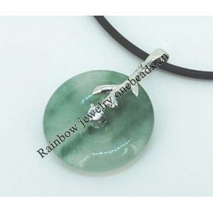 Sterling Silver Pendant/Charm,  platina plating with Jade, Flower 34x25mm, Sold by PC