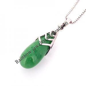 Sterling Silver Pendant/Charm,  platina plating with Jade, 30x9mm, Sold by PC
