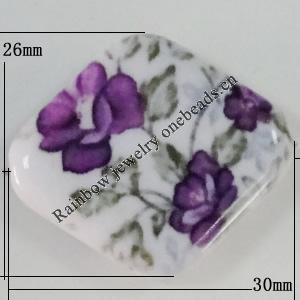 Watermark Acrylic Beads, Diamond 30x26mm, Hole:1mm, Sold by Bag