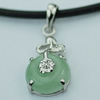 Sterling Silver Pendant/Charm,  platina plating with Jade, 22x10mm, Sold by PC