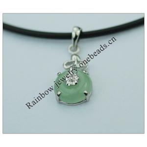 Sterling Silver Pendant/Charm,  platina plating with Jade, 22x10mm, Sold by PC