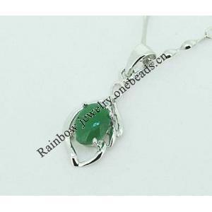 Sterling Silver Pendant/Charm,  platina plating with Jade, 21x9mm, Sold by PC