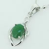 Sterling Silver Pendant/Charm,  platina plating with Jade, 21x9mm, Sold by PC