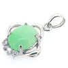 Sterling Silver Pendant/Charm,  platina plating with Jade, 17x10mm, Sold by PC