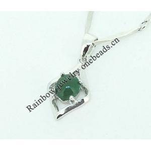Sterling Silver Pendant/Charm,  platina plating with Jade, 19x18.5m, Sold by PC