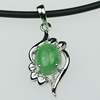 Sterling Silver Pendant/Charm,  platina plating with Jade, 28x11mm, Sold by PC