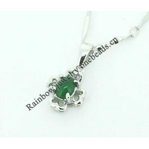Sterling Silver Pendant/Charm,  platina plating with Jade, 15x8.4mm, Sold by PC