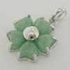 Sterling Silver Pendant/Charm,  platina plating with Jade, 22x16mm, Sold by PC