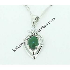 Sterling Silver Pendant/Charm,  platina plating with Jade, 22x10.5mm, Sold by PC