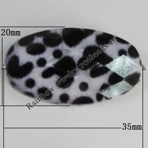 Watermark Acrylic Beads, Faceted Flat Oval 35x20mm, Hole:1mm, Sold by Bag