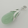 Sterling Silver Pendant/Charm,  platina plating with Jade, 29x8mm, Sold by PC