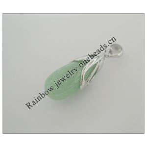 Sterling Silver Pendant/Charm,  platina plating with Jade, 29x8mm, Sold by PC
