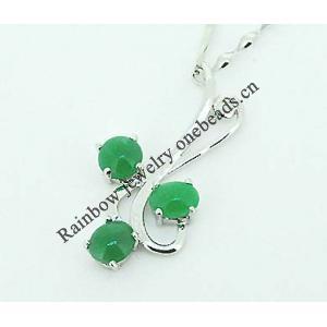 Sterling Silver Pendant/Charm,  platina plating with Jade, 26x14mm, Sold by PC