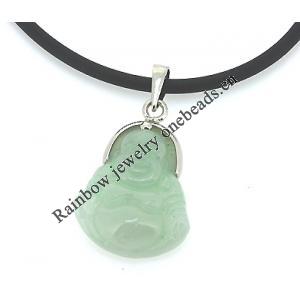 Sterling Silver Pendant/Charm,  platina plating with Jade, 23x15mm, Sold by PC