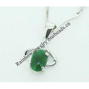 Sterling Silver Pendant/Charm,  platina plating with Jade, 17x10mm, Sold by PC