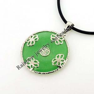 Sterling Silver Pendant/Charm,  platina plating with Jade, 33x26mm, Sold by PC
