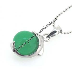 Sterling Silver Pendant/Charm,  platina plating with Jade, 19x11mm, Sold by PC