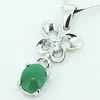 Sterling Silver Pendant/Charm,  platina plating with Jade, 22x10mm, Sold by PC 