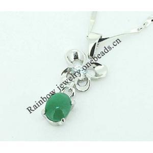 Sterling Silver Pendant/Charm,  platina plating with Jade, 22x10mm, Sold by PC 