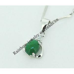 Sterling Silver Pendant/Charm,  platina plating with Jade, 14x8mm, Sold by PC