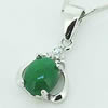 Sterling Silver Pendant/Charm,  platina plating with Jade, 14x8mm, Sold by PC