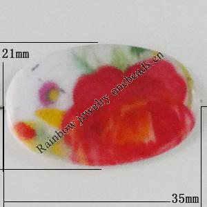 Watermark Acrylic Beads, Flat Oval 35x21mm, Hole:1.5mm, Sold by Bag