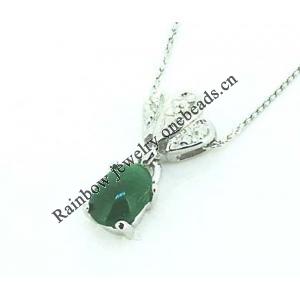 Sterling Silver Pendant/Charm,  platina plating with Jade, 16x7.3mm, Sold by PC