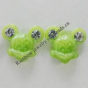 Resin Cabochons, No Hole Headwear & Costume Accessory, Animal Head with Acrylic Zircon 10mm, Sold by Bag